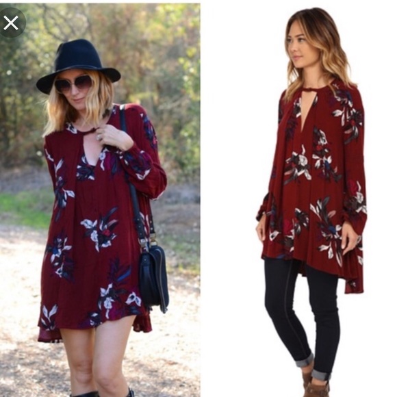 Free People Tops - Free People Tree Swing Tunic Dress Scarlet Floral